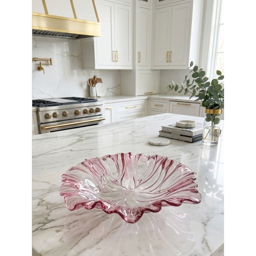 Mikasa Walther Glas Pink Iridescent Tulip Bowl Platter 13" Vintage Collectible